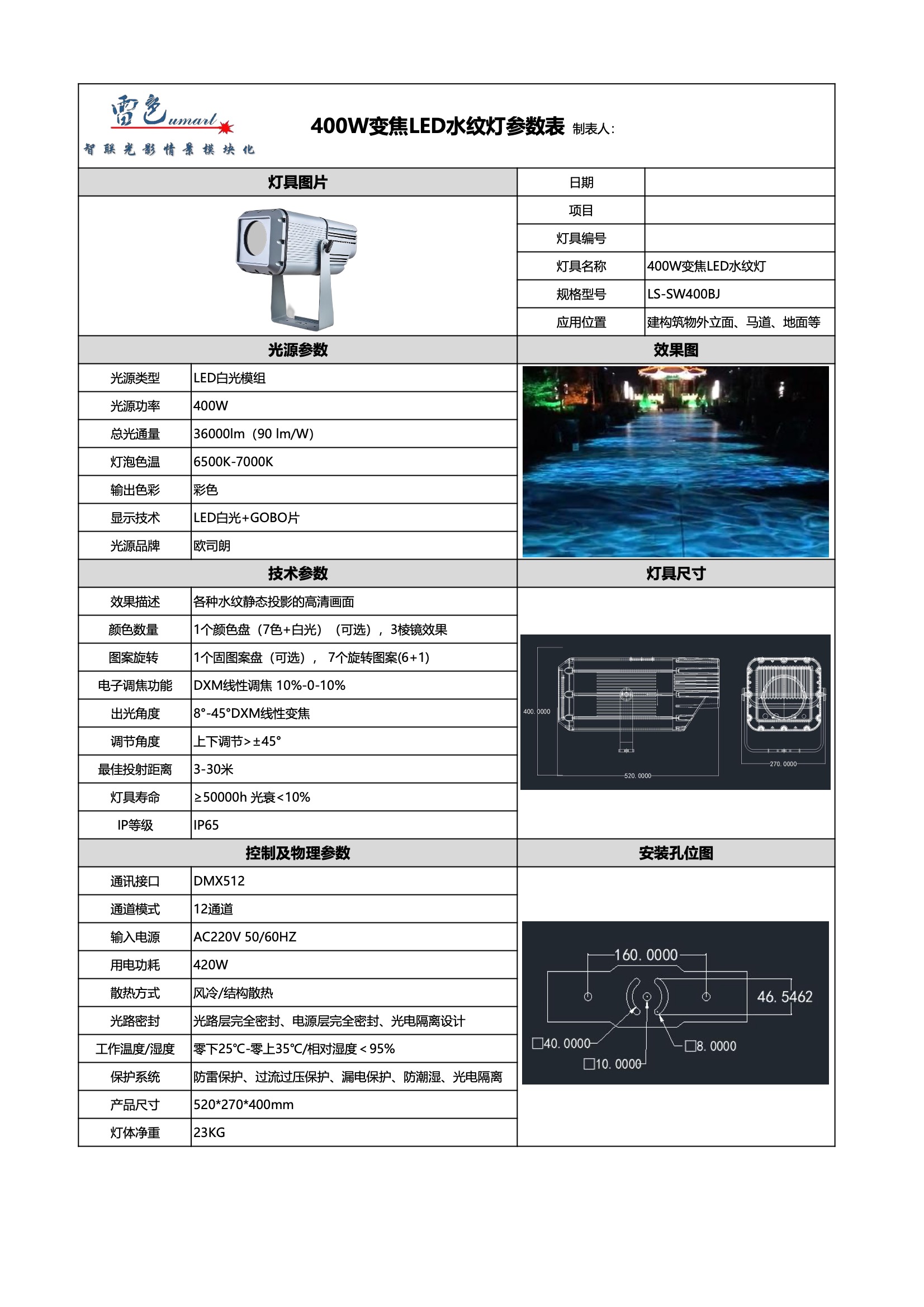 400W  LED變焦水紋燈 型號LS-BGSW400(圖1)